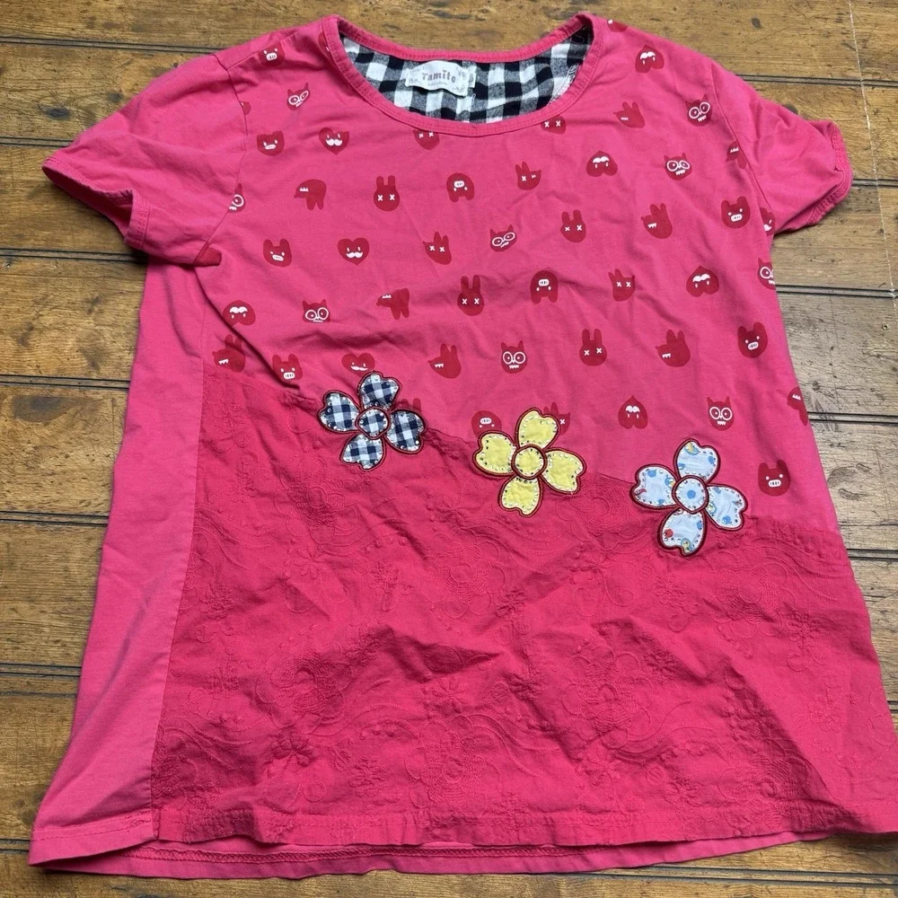Tamito Rare pink‎ shirt With pop Monsters And Flowers
